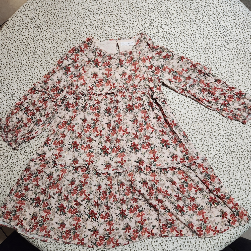 ZARA Floral Kids Dress - Red and White